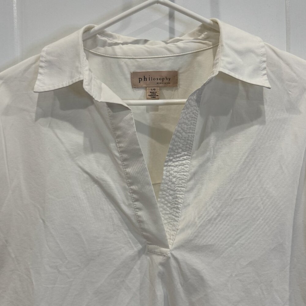 Philosophy White Split-Neck Blouse Large Long Sle… - image 4